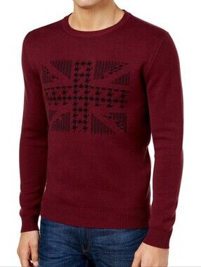 Ben Sherman Mens Chevron Graphic Pullover Sweater - Wine, Large